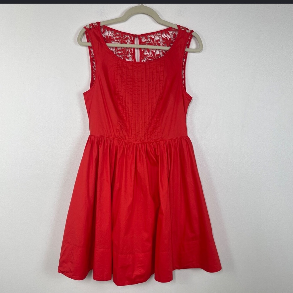 Anthropologie Red Sleeveless Fit-and-Flare Lace Bodice Dress
